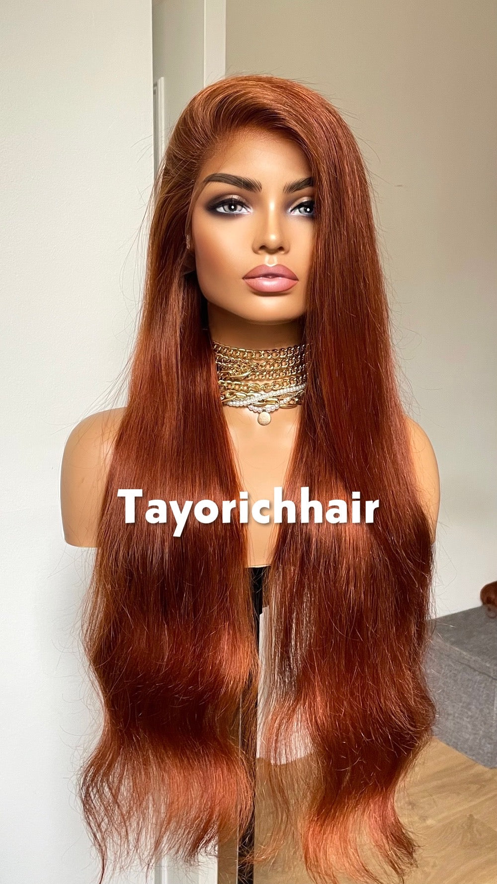 Copper Red 28 Inches Human Hair Wig; 13x6 HD Lace Wig For Women, Alopecia, Hairloss.
