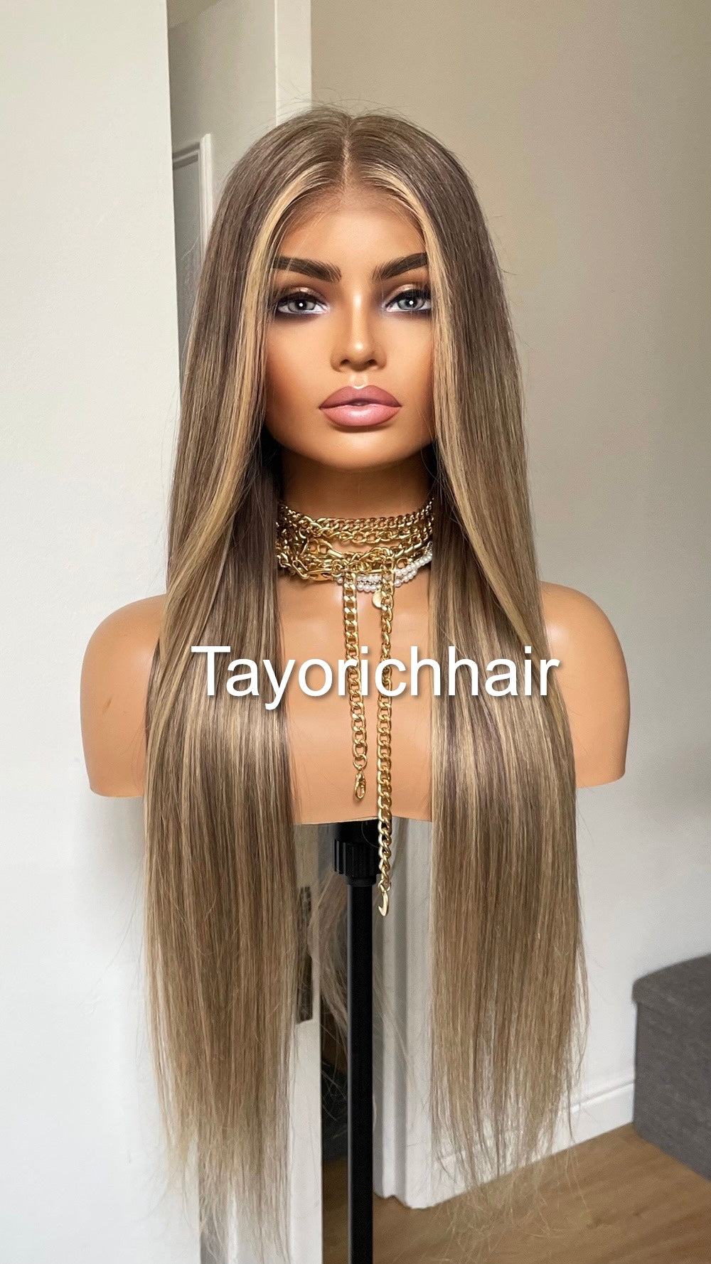 Dark Ash Blonde Human Hair Wig With Light Blonde Highlights/13 By 6 HD Lace Frontal Straight Human Hair Wig For Women By Tayorichhair