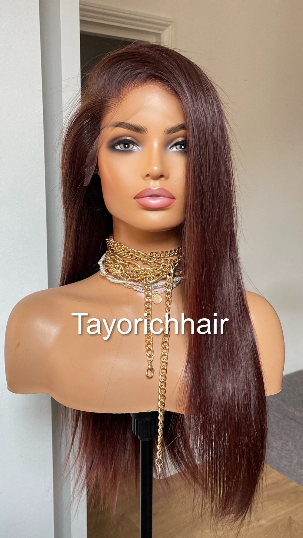 Black Dark Cherry Raw Human Hair Lace Frontal Wig In 18 Inches/13 By 6 HD Lace Frontal Free Part High Quality Human Hair Wig By Tayorichhair