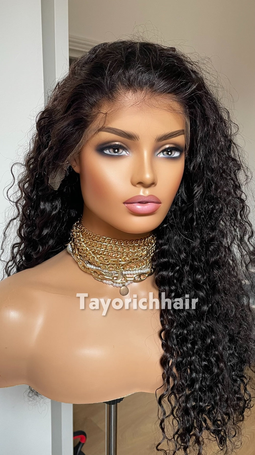 24" Wet and Wavy Curls HD Lace Human Hair Wig - 180% Density 1B Natural Black | Medical & Beauty