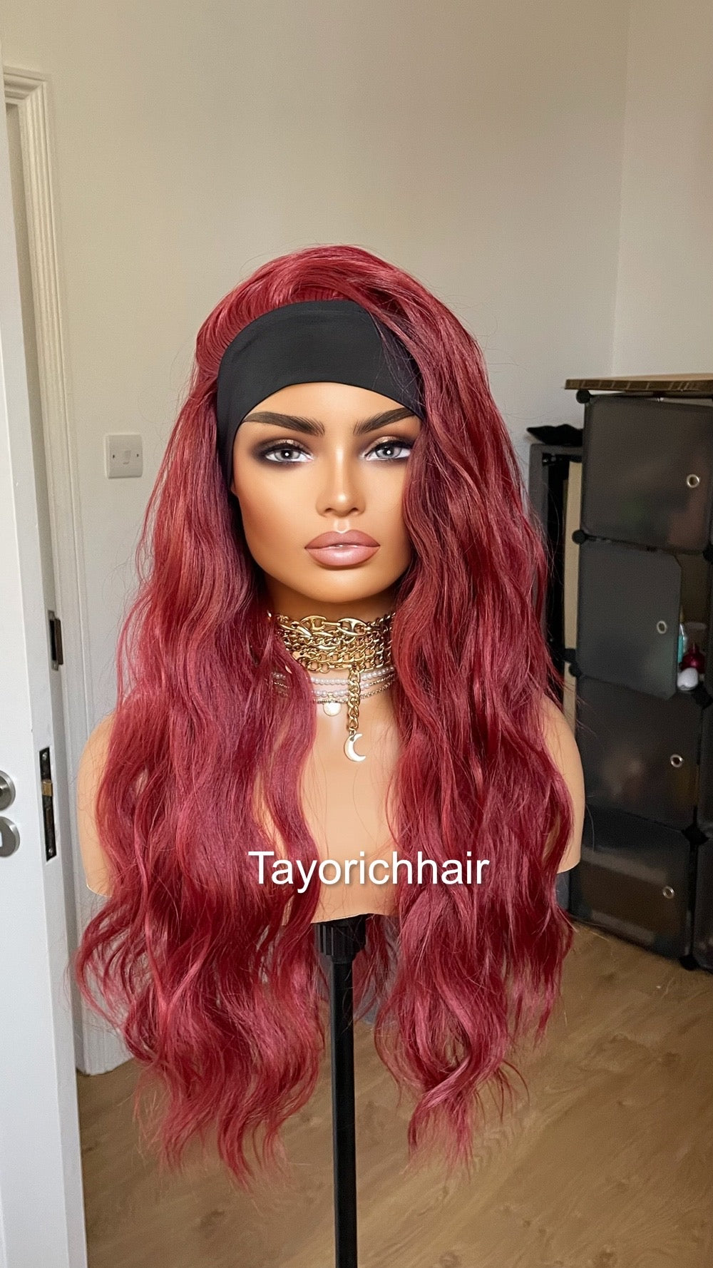 Red Ponytail Wig For Gym Running Workout Dark Red Wig With Head Band/Heat Safe Synthetic Curly Wig For Running And Daily Workout