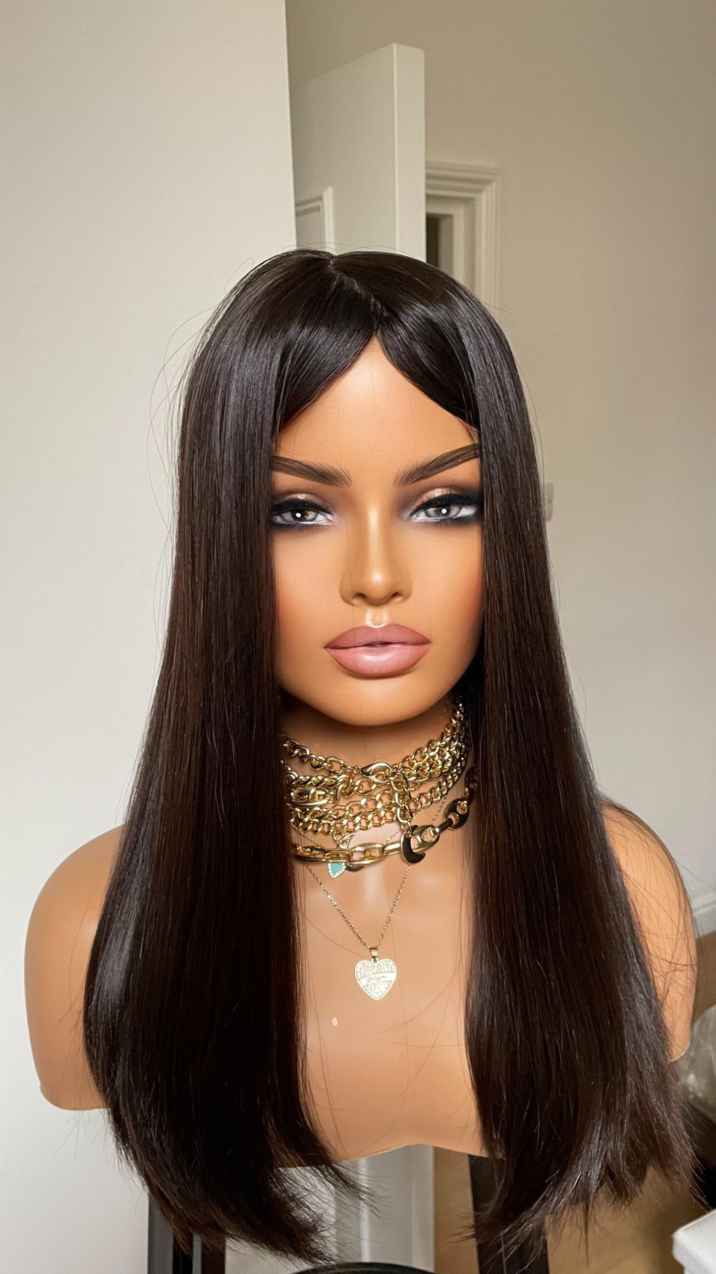 Black Silk Top Human Hair Wig/ Kosher Wig•Cuticles Aligned Silky Straight Hair Wig For Women