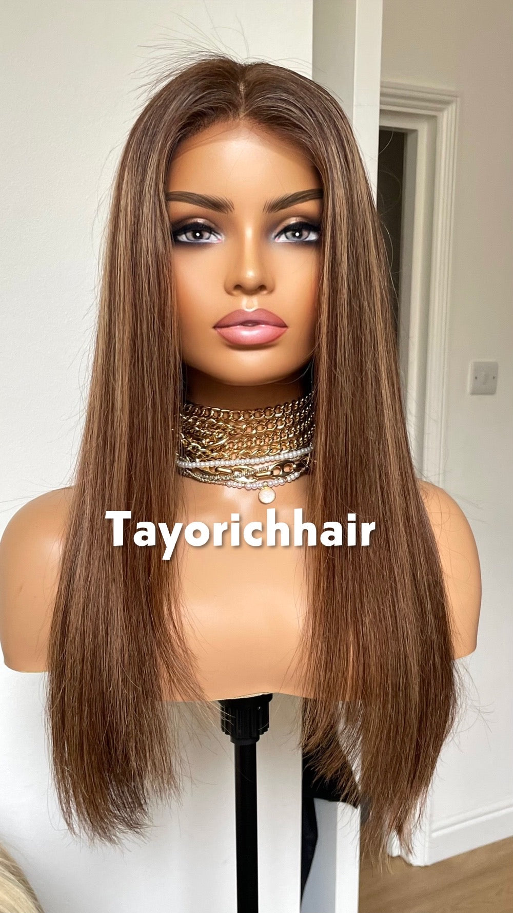 Blonde And Brown Human Hair Wig With 5x5 HD U-Part Lace- 18 Inches Straight Wig- Medium Cap Size- Beginner Friendly Human Hair Wigs For Women-Tayorichhair Wigs