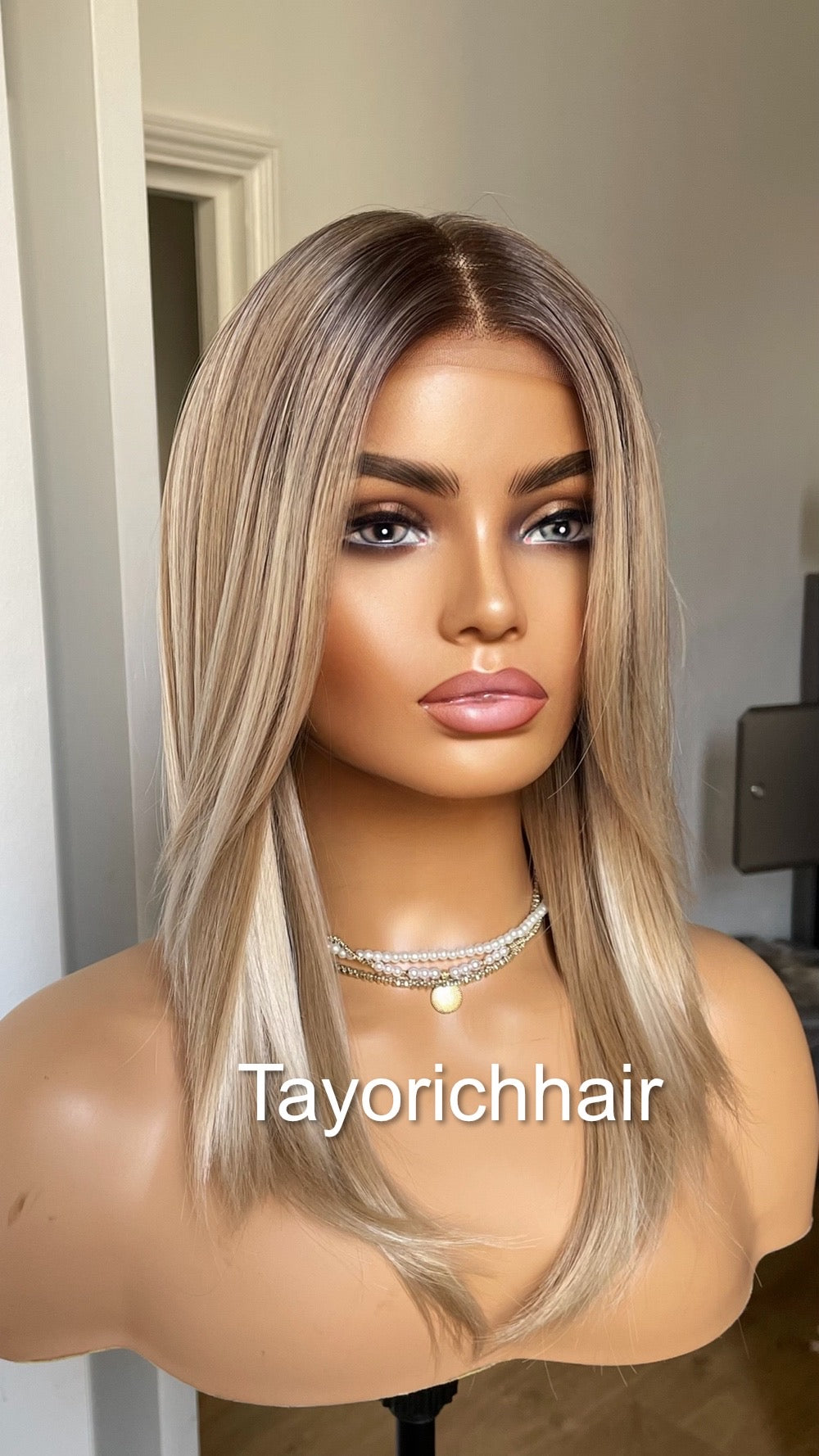 Mixed Blonde Short Hair Wig With Dark Roots/ 12 Inches Mixed Blonde Lace Frontal Wig With Middle Part/ 13 By 6 Wide Lace wig By Tayorichhair