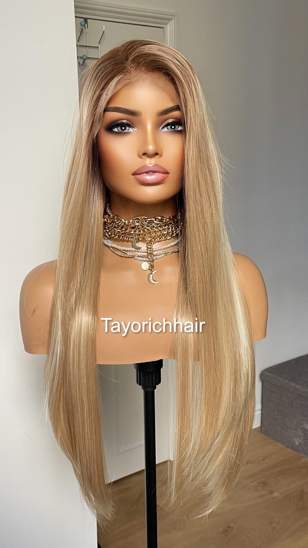 13x6 Mixed Honey Blonde Straight Hair Synthetic Lace Front Wig For Women
