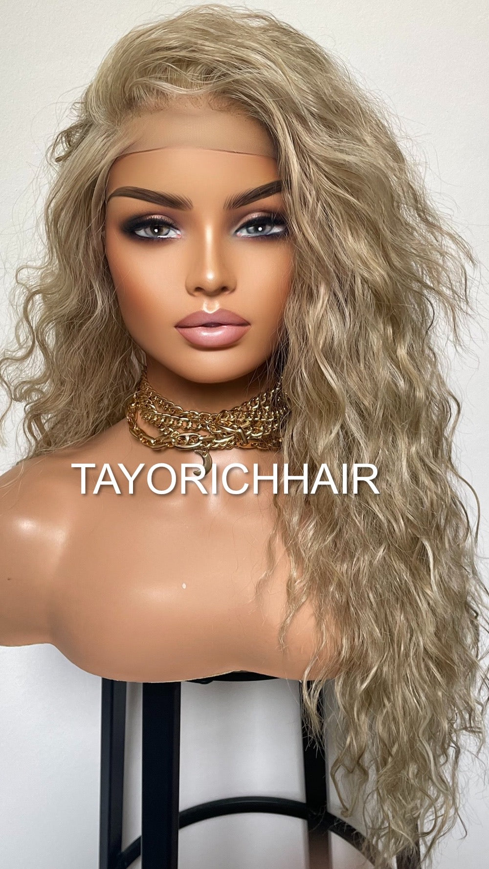 Curly Blonde Lace Front Wig With Streaks//Light Weight Wig For Daily Wear/ Big Blonde Full Curly Synthetic Lace Wig/ Party Wigs