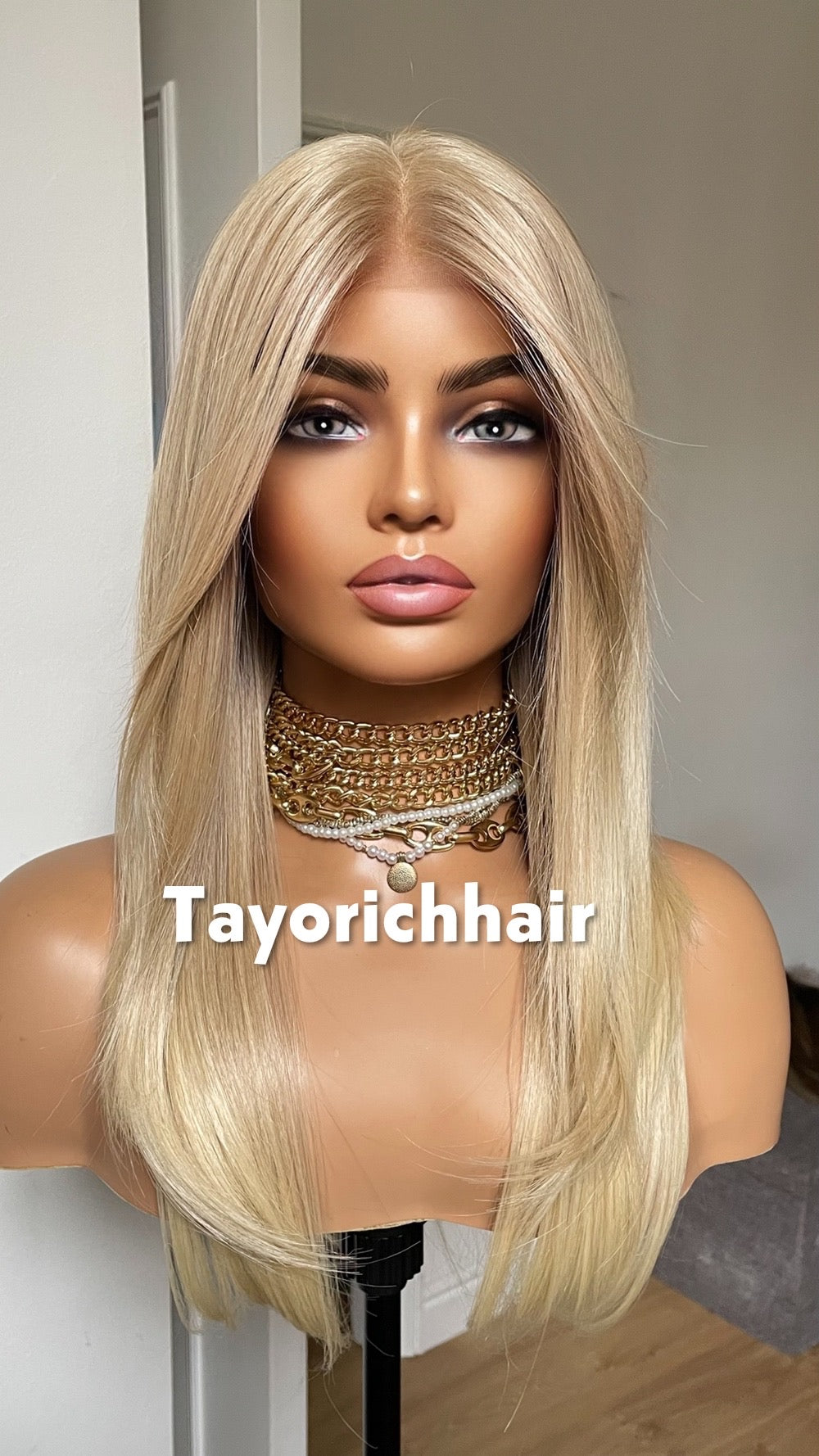 Light Blonde Lace Frontal Wig: Heat-Safe Synthetic Hair, Curtain Bangs