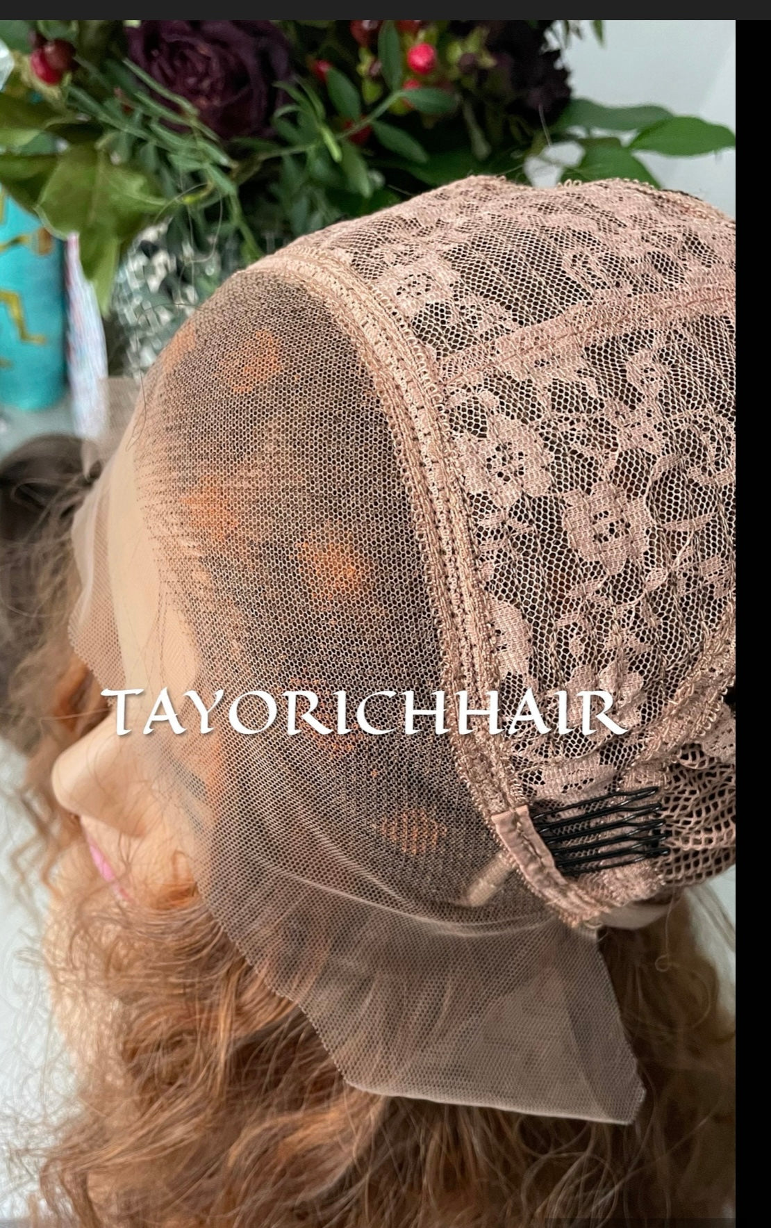 Auburn Red Curly Lace Front Wig With Red Ginger Highlights / Free Part Curly Light Weight Big Hair Wig/ Loose Curly Auburn Reddish Brown Wig