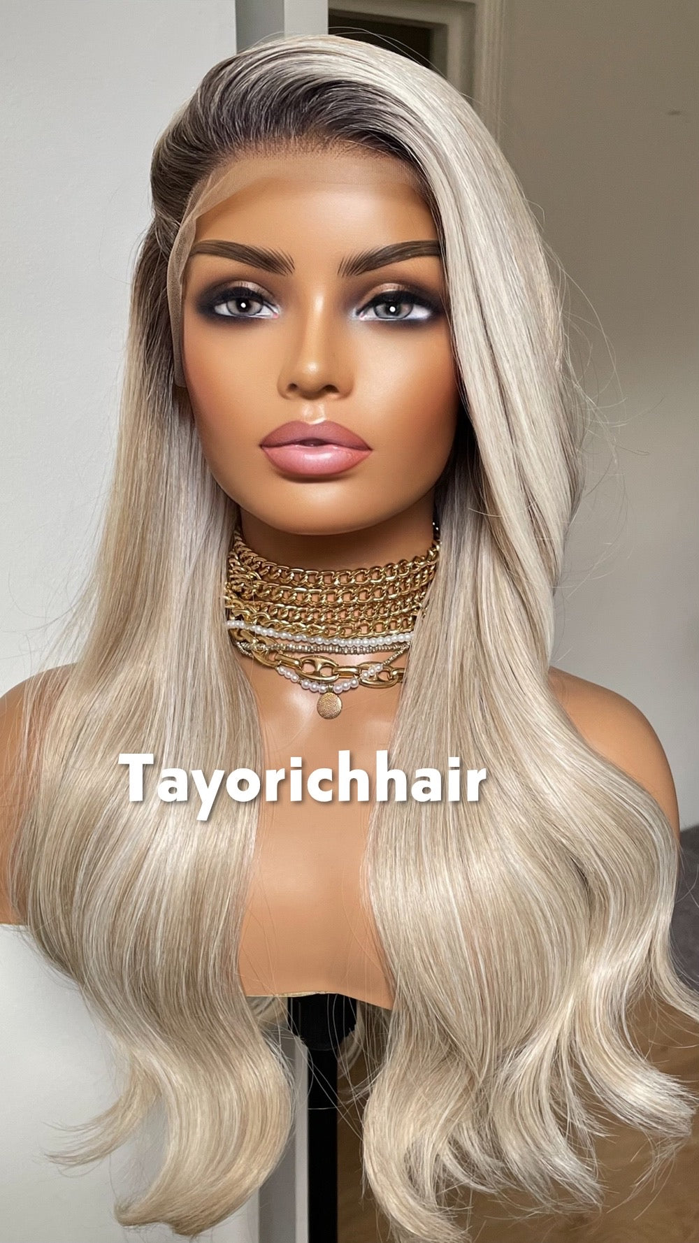 Rooted Champagne Blonde Lace Front Wig: 20 Inch Wavy Hair, Alopecia, Hairloss Wigs By Tayorichhair