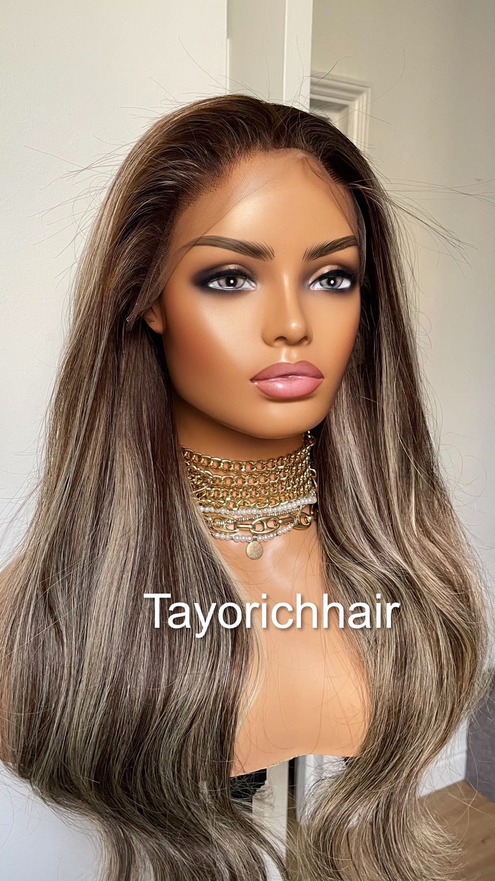 Blonde and Dark Brown Mix Human Hair Wig With Dark Brown Roots-13x6 HD HD Lace Wig With Free Part