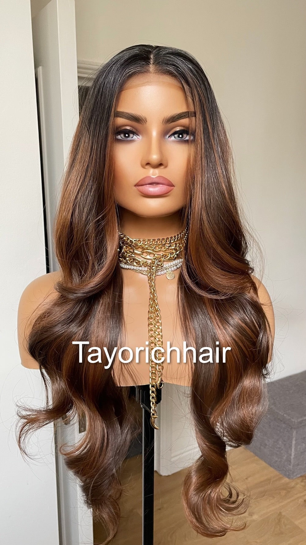 Reddish Brown Lace Wig With Black Roots/ Realistic Heat Friendly Sythetic Wig Dark Reddish Bronwn Lace Wig For Women/13x4 Lace Wig
