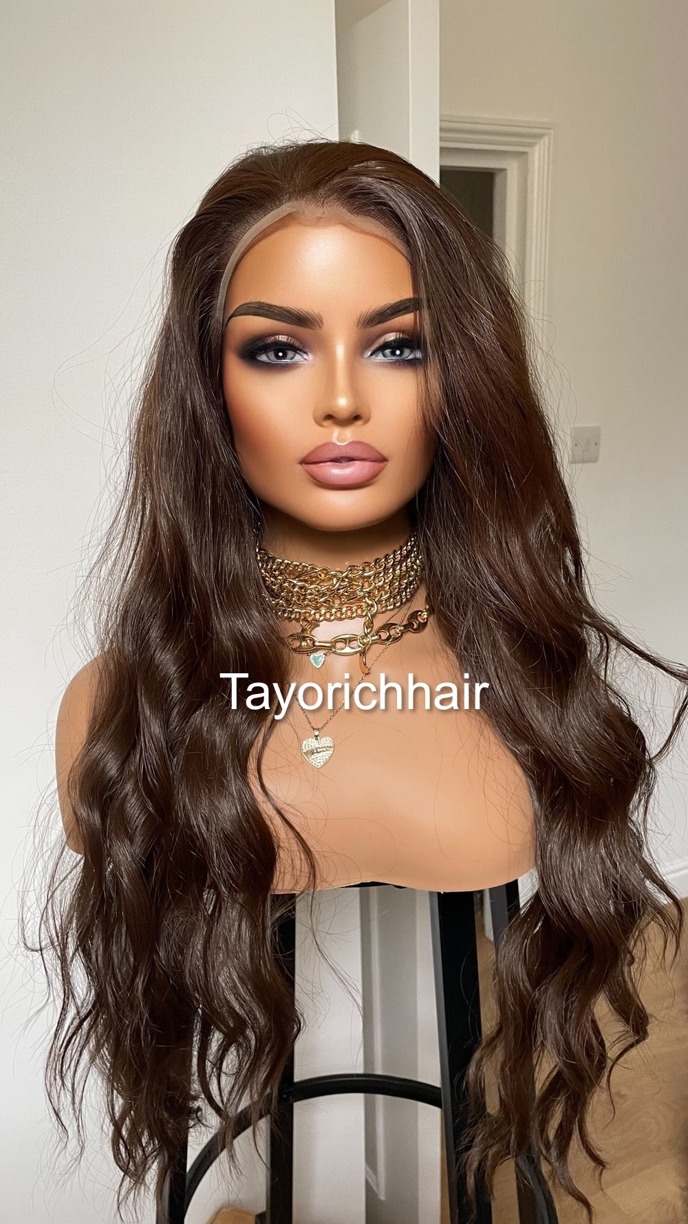 Brunette Dark Brown Lace Front Wavy Wig For Women Natural Looking 13x6 Ocean Wave Lace Front Wig Realistic Hair Line Heat Friendly Synthetic