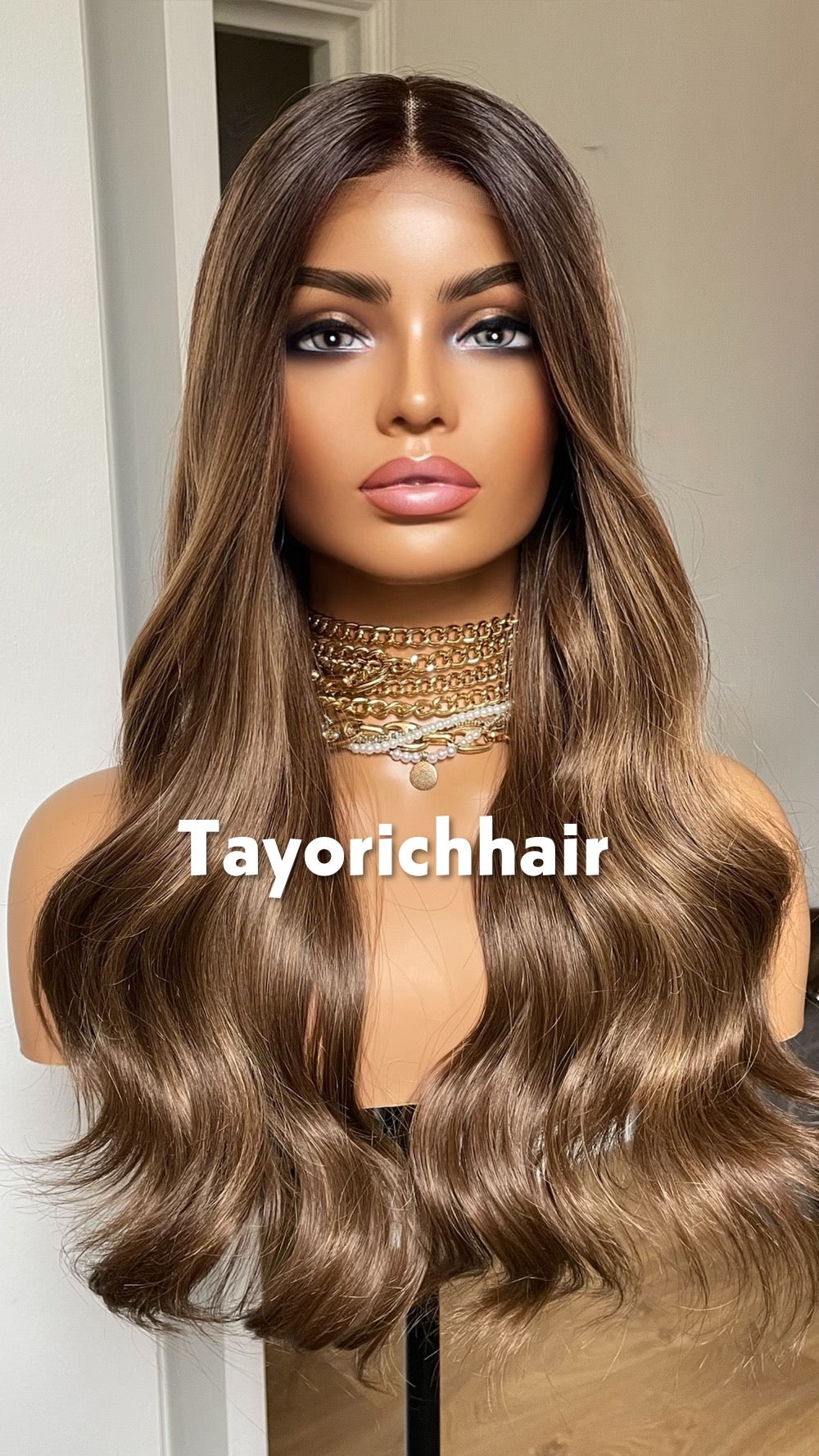 Bronde Wavy Hair Lace Frontal Wig; Heat Friendly Synthetic Wig; 13 By 6 Swiss Lace.