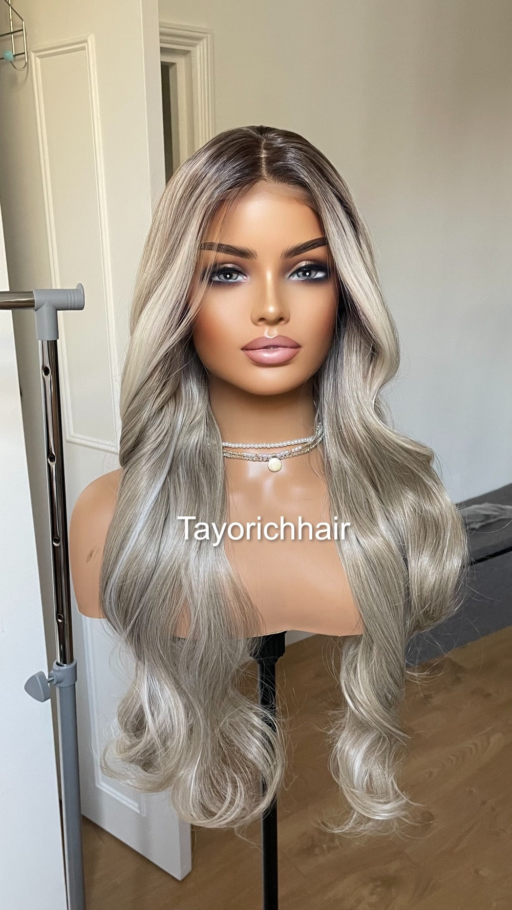 Dark Ash Blonde Synthetic Lace Front Wig With Money Piece/ Realistic Heat Resistant Wig/ Natural Looking Wigs For Women/ Tayorichhair Wigs