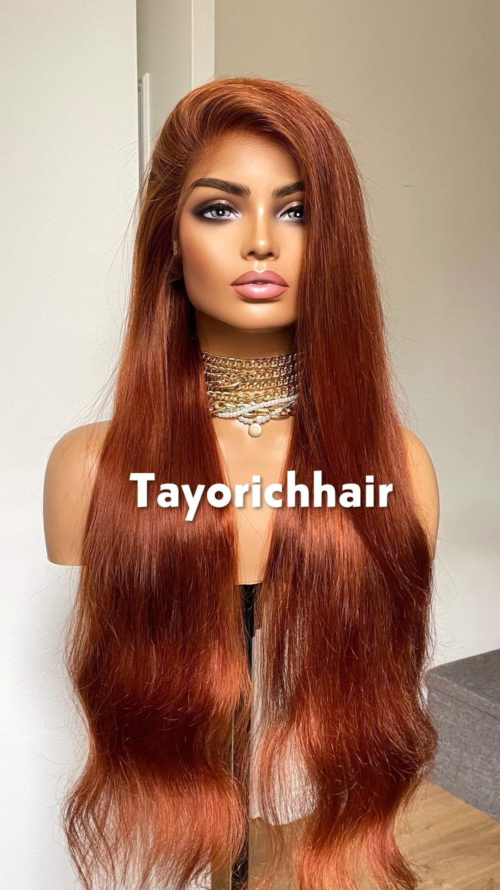 Copper Red 28 Inches Human Hair Wig; 13x6 HD Lace Wig For Women, Alopecia, Hairloss.