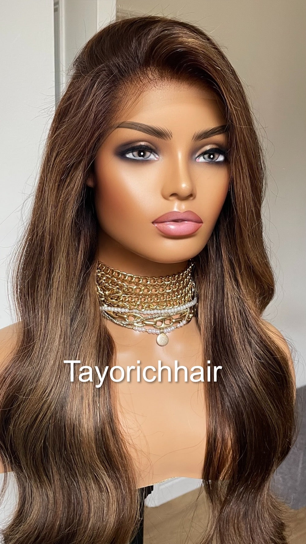Brown Human Hair 13x4 Lace Frontal Wig With Blonde Highlights-22 Inches Wavy Hair Wig By Tayorichhair