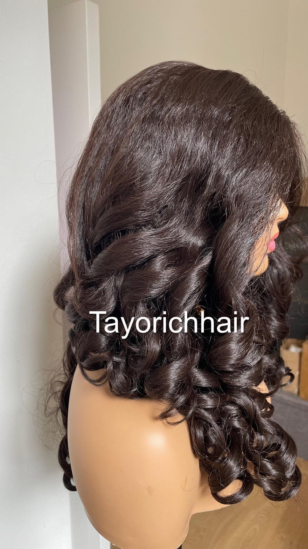 Brownish Black Bouncy Curly Hair Lace Frontal Wig/Heat Friendly Synthetic Wigs For Women/Full Big Bouncy Yaki Hair Wig By Tayorichhair