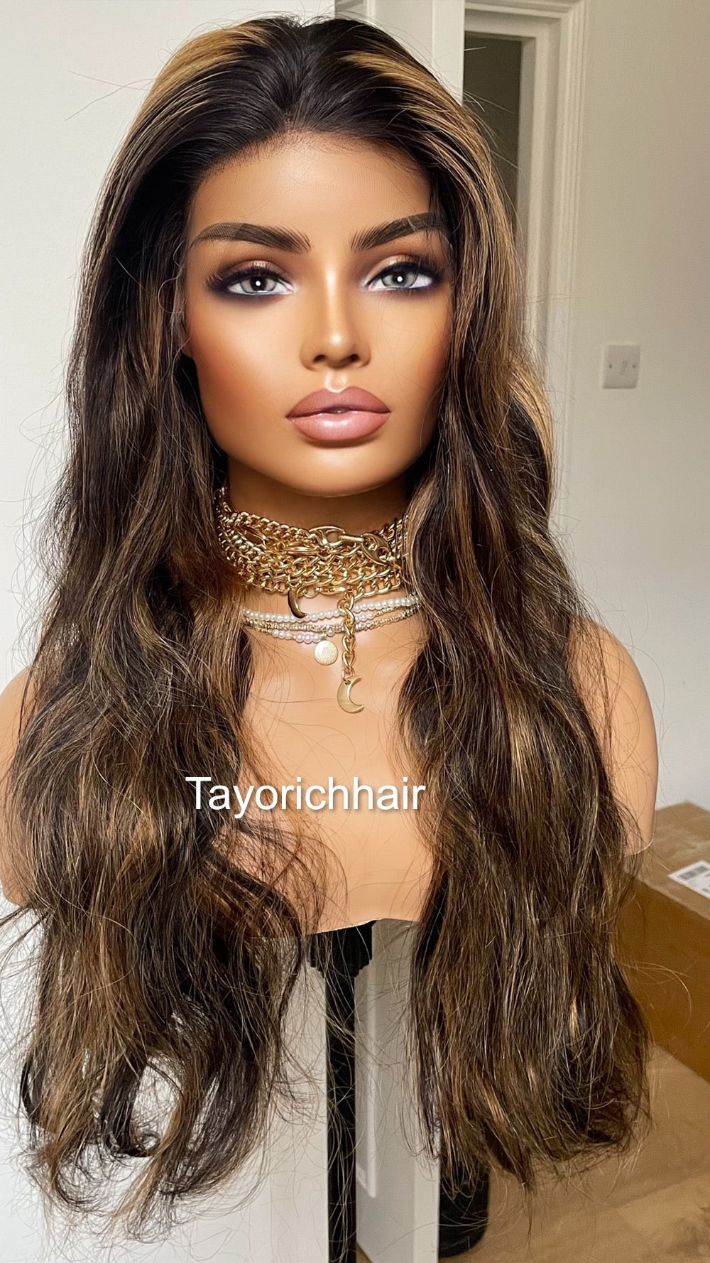 Black Wavy Human Hair Lace Frontal Wig With Blonde Highlights/ HD Lace Wig/ Real Human Hair Wig In 24 Inches/ Tayorichhair Human Hair Wig