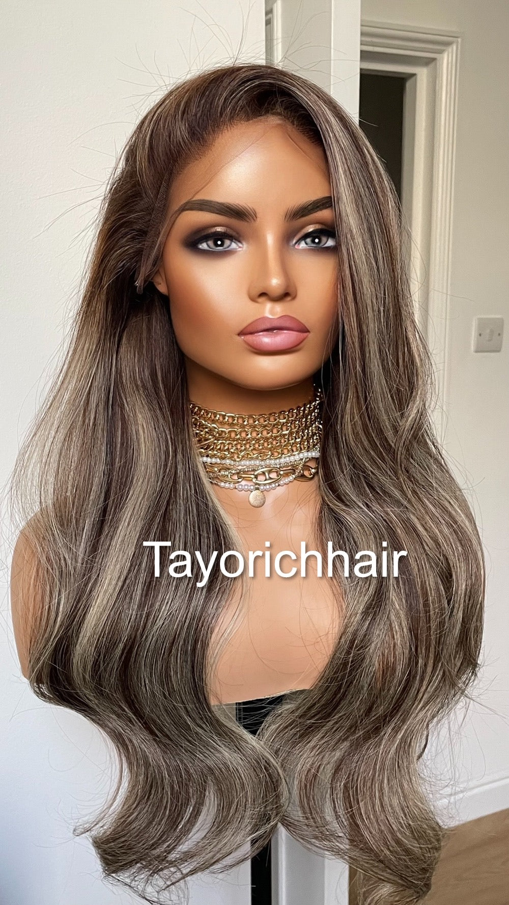Blonde and Dark Brown Mix Human Hair Wig With Dark Brown Roots-13x6 HD HD Lace Wig With Free Part