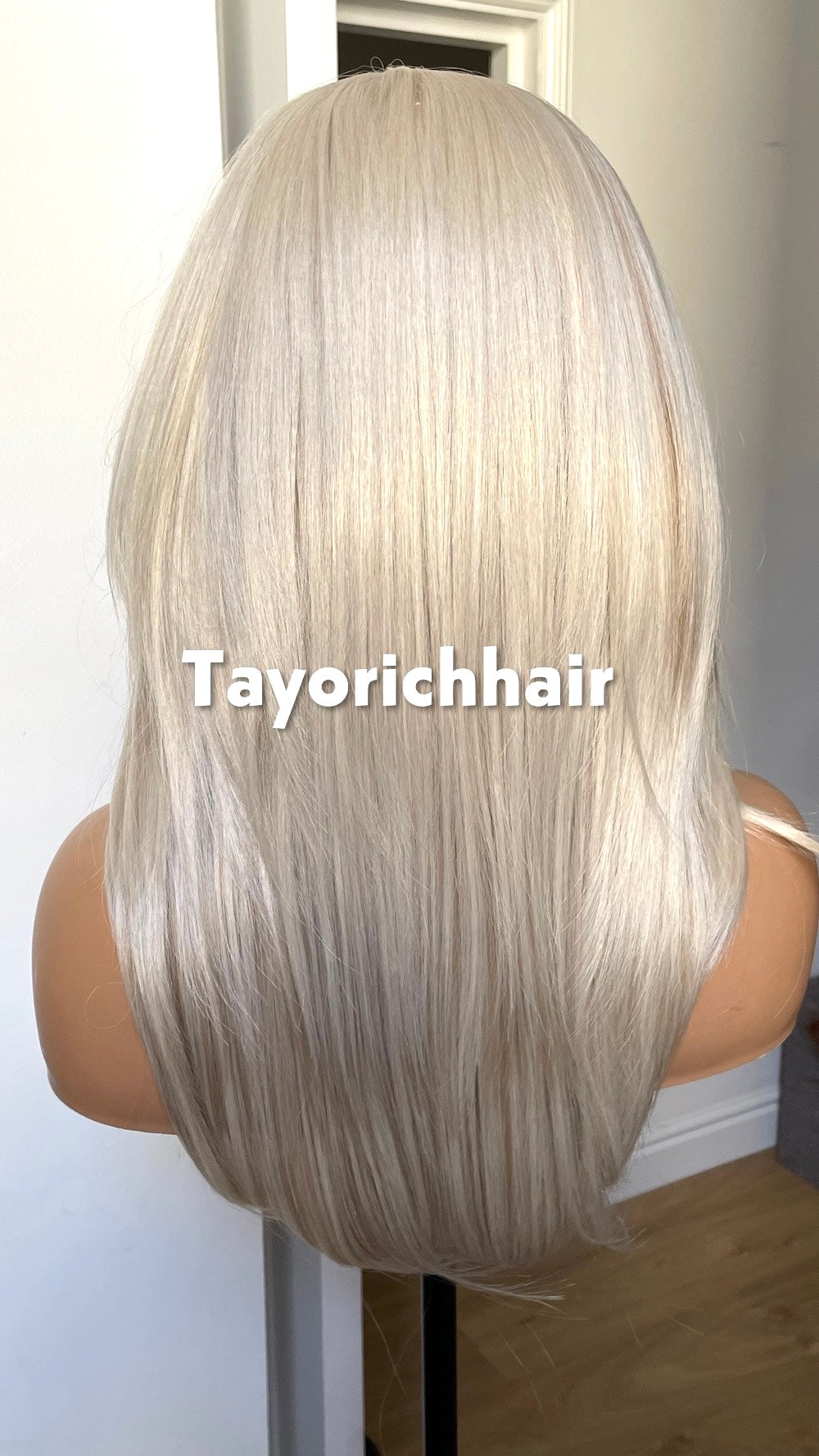 Scandinavian Platinum Blonde Lace Frontal Wig: Lowlights Heat-Friendly Synthetic Wig, 16 Inch Hair By Tayorichhair