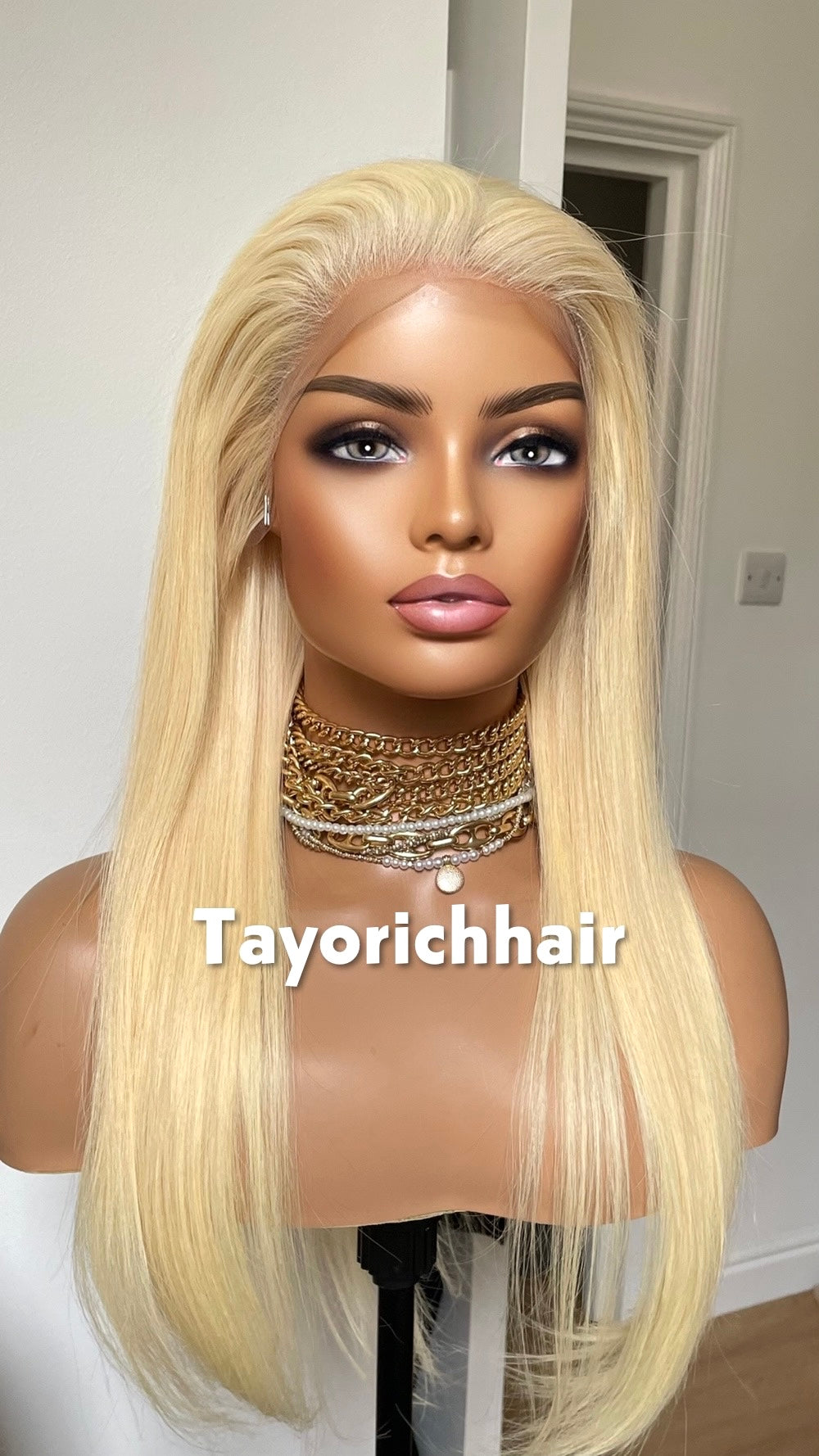 Bleach Blonde Straight Human Hair Wig In 18 Inches- 13 By 4 HD Lace With Free Part- 150% Low Density Wig-Small Cap Size Lace Wig For Women