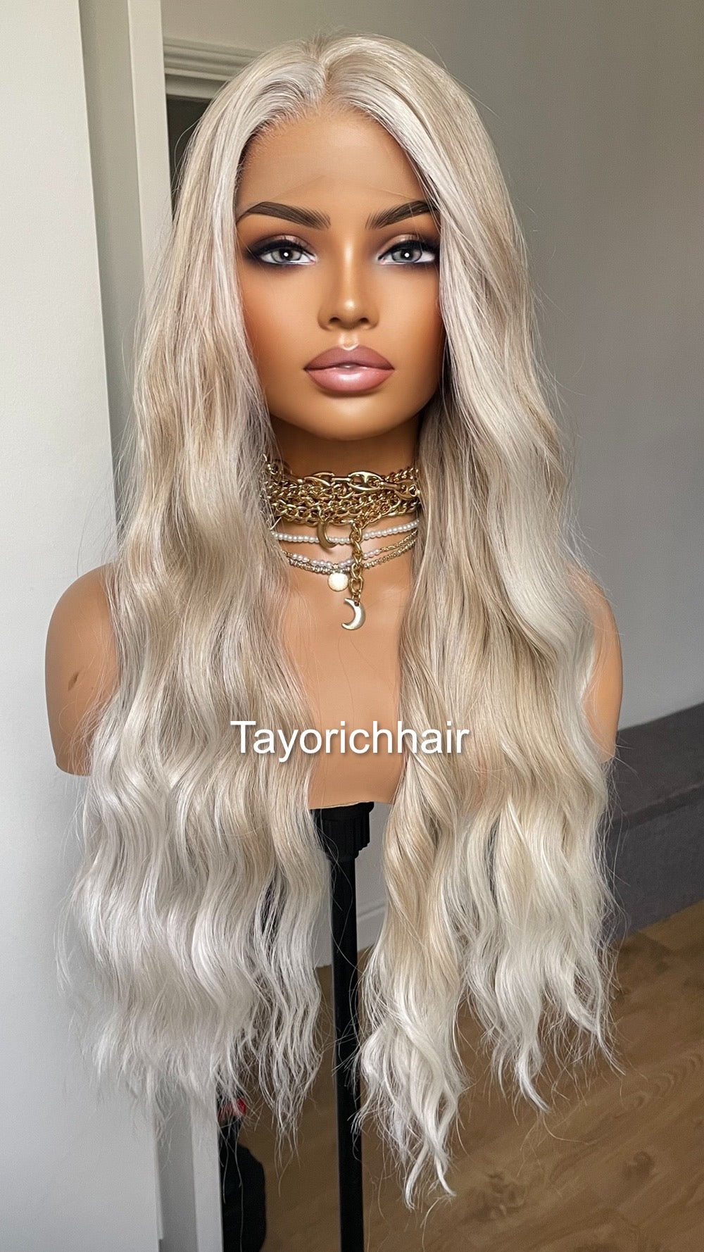 Pearl Blonde Lace Front Wig/Mixed Blonde Heat Safe Synthetic Wig/Ocean Wave Money Piece Lace Wig For Women