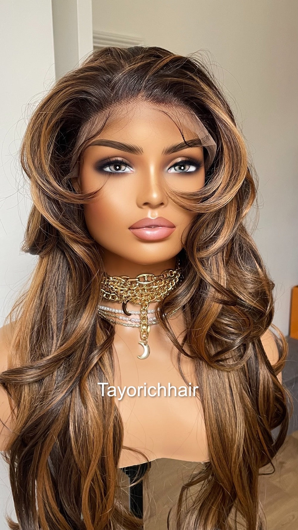 Blonde And Brown Layered Wig: Long Wavy Synthetic Hair, 13x6 Lace Frontal Wig By Tayorichhair.