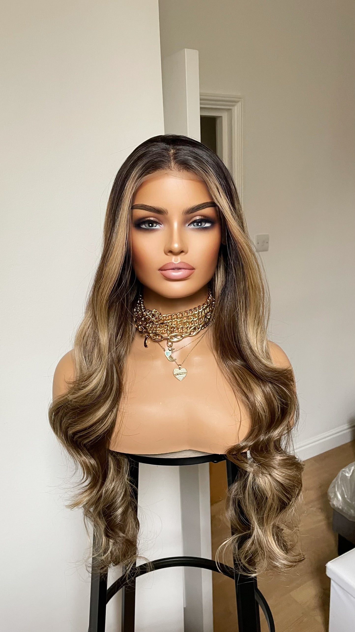 Money Piece Dark Brown And Blonde Heat Safe Synthetic Wig