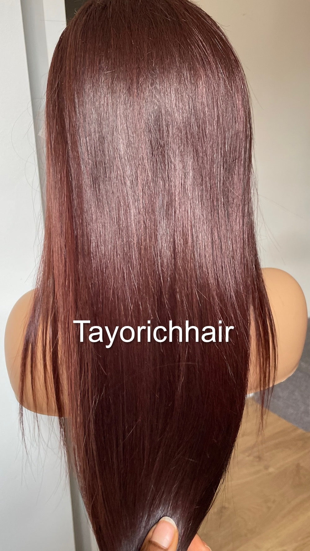 Black Dark Cherry Raw Human Hair Lace Frontal Wig In 18 Inches/13 By 6 HD Lace Frontal Free Part High Quality Human Hair Wig By Tayorichhair