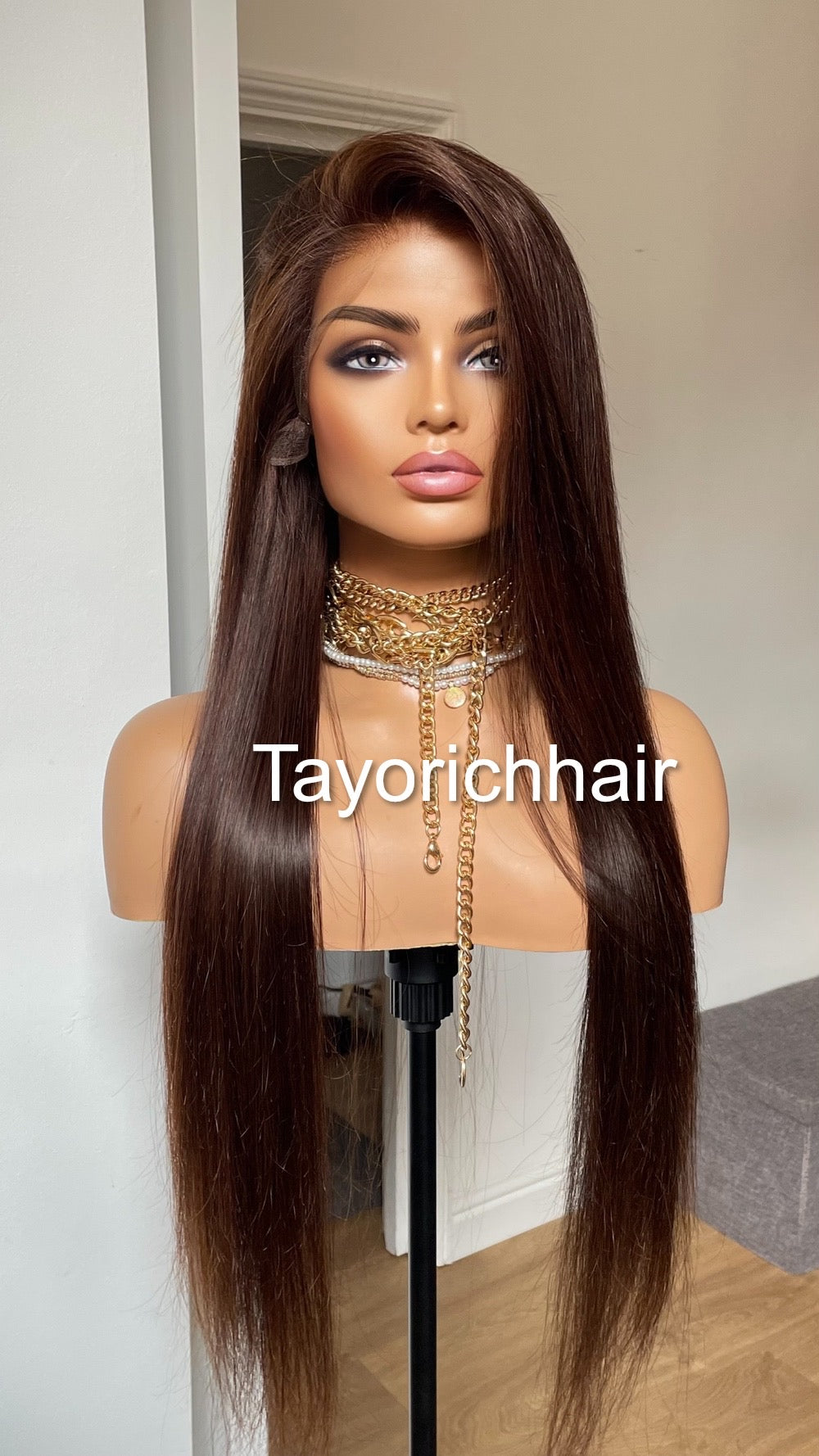 Low Density Brown Human Hair Lace Frontal Wig/13 By 4 HD Lace Frontal Dark Brown 24 Inches Straight Hair/Human Hair Wigs By Tayorichhair