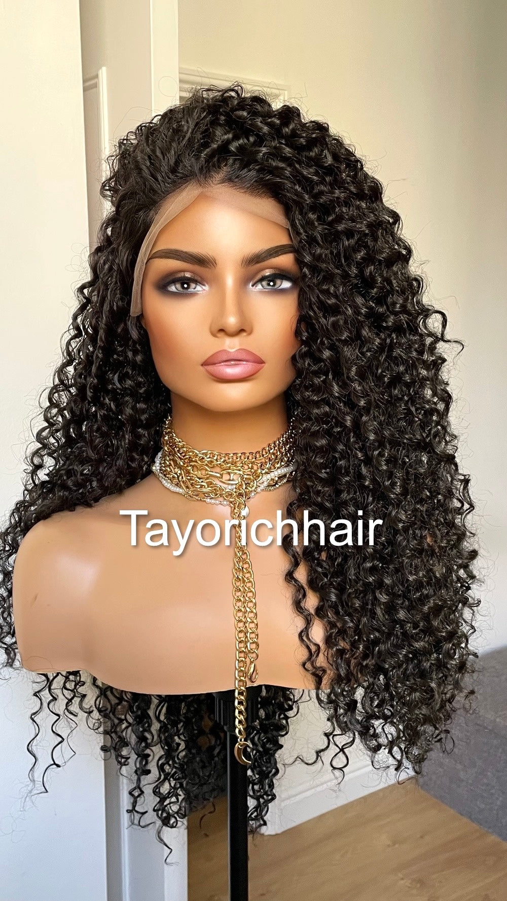 Black Deep Spiral Curls Lace Frontal Wig/Heat Friendly Synthetic Wig With Free Part/Black Exotic Curly Hair Wig For Women/Tayorichhair Wigs