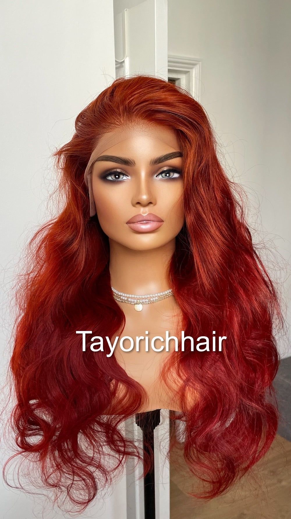 Deep Red Real Hair Lace Wig / Pre Plucked Natural Hair Line/ 24 Inches Long Natural Wavy Virgin Hair Lace Wig