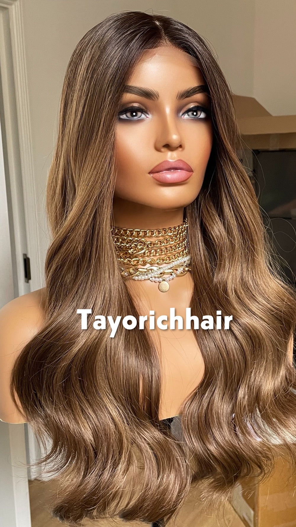Bronde Wavy Hair Lace Frontal Wig; Heat Friendly Synthetic Wig; 13 By 6 Swiss Lace.
