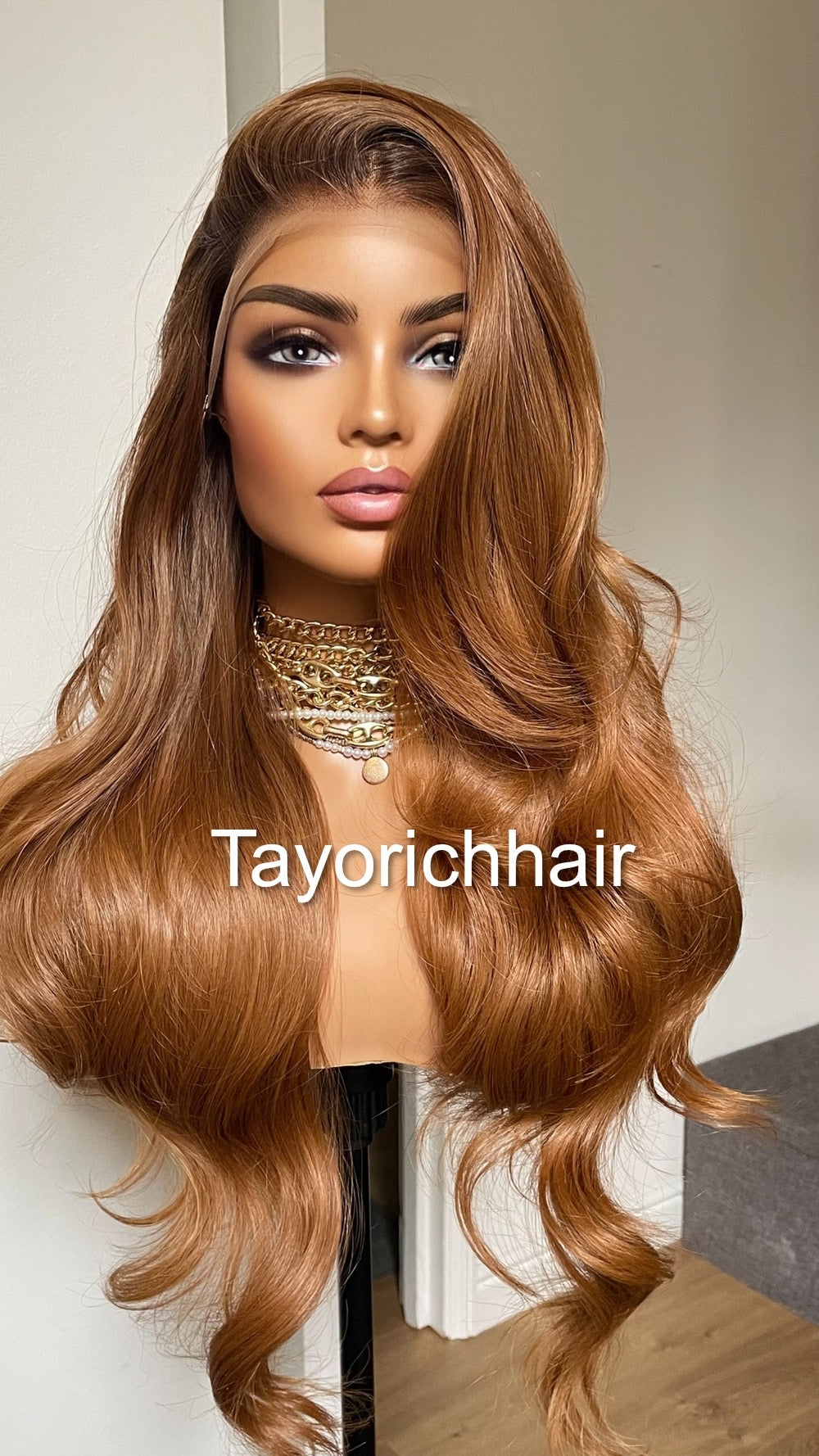 Ginger Red Hair Lace Frontal Wig With Dark Brown Roots/Heat Friendly Synthetic Wig By Tayorichhair