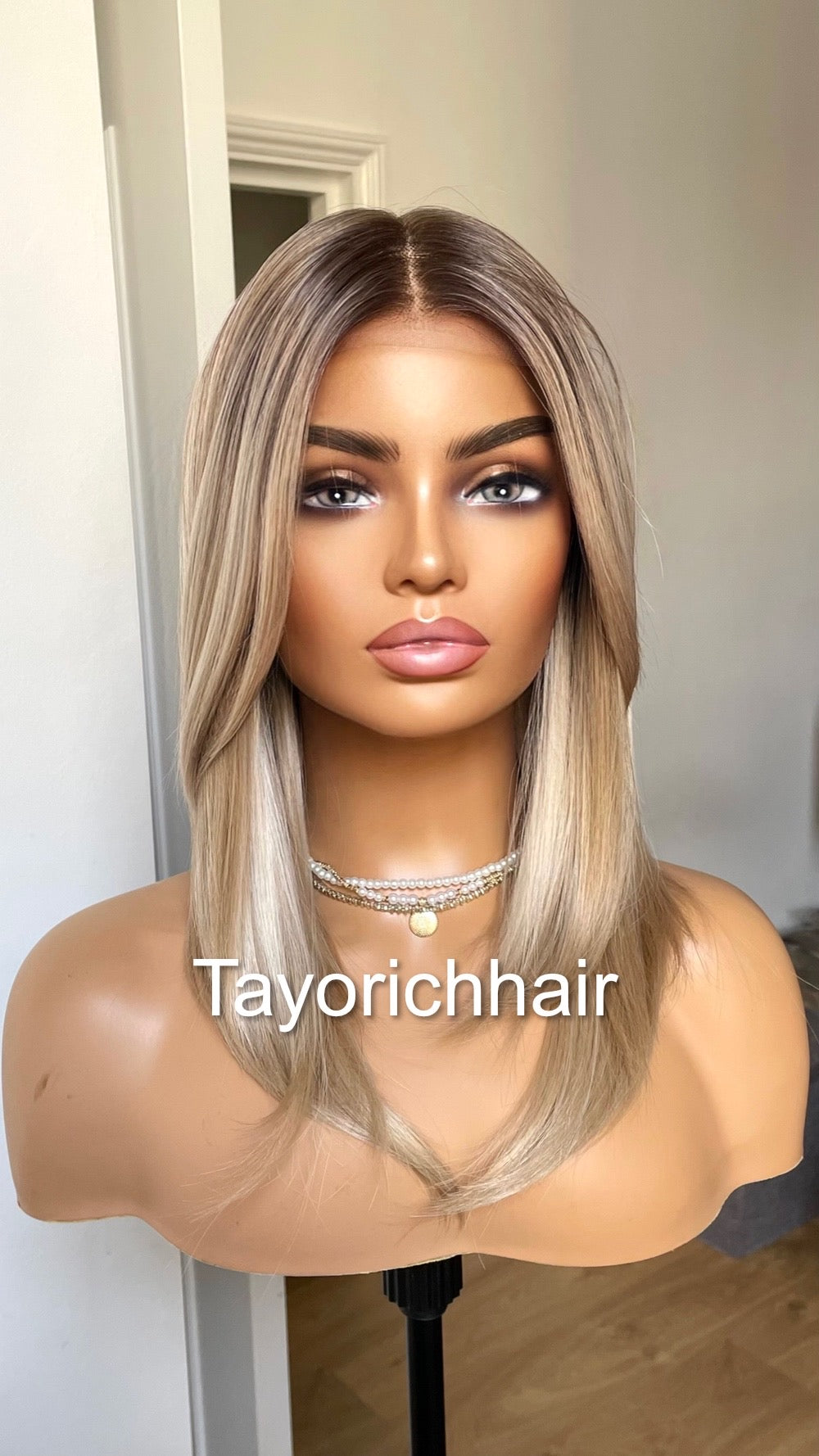 Mixed Blonde Short Hair Wig With Dark Roots/ 12 Inches Mixed Blonde Lace Frontal Wig With Middle Part/ 13 By 6 Wide Lace wig By Tayorichhair