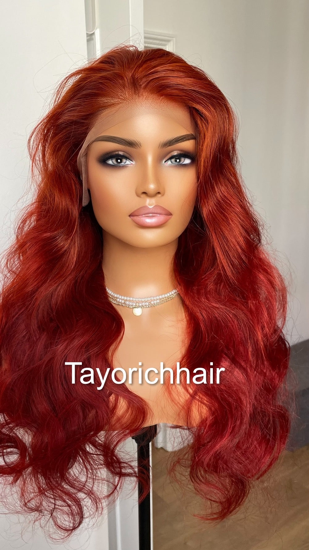 Deep Red Real Hair Lace Wig / Pre Plucked Natural Hair Line/ 24 Inches Long Natural Wavy Virgin Hair Lace Wig