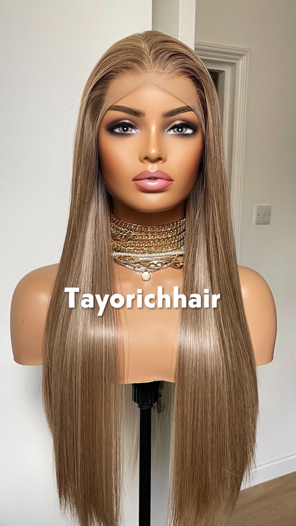 Long Elegant Mixed Dark And Natural Ash Blonde Hair Wig|Straight Blonde Heat Friendly Wig|Free Part Handtied Lace Front Wig|Natural Wigs