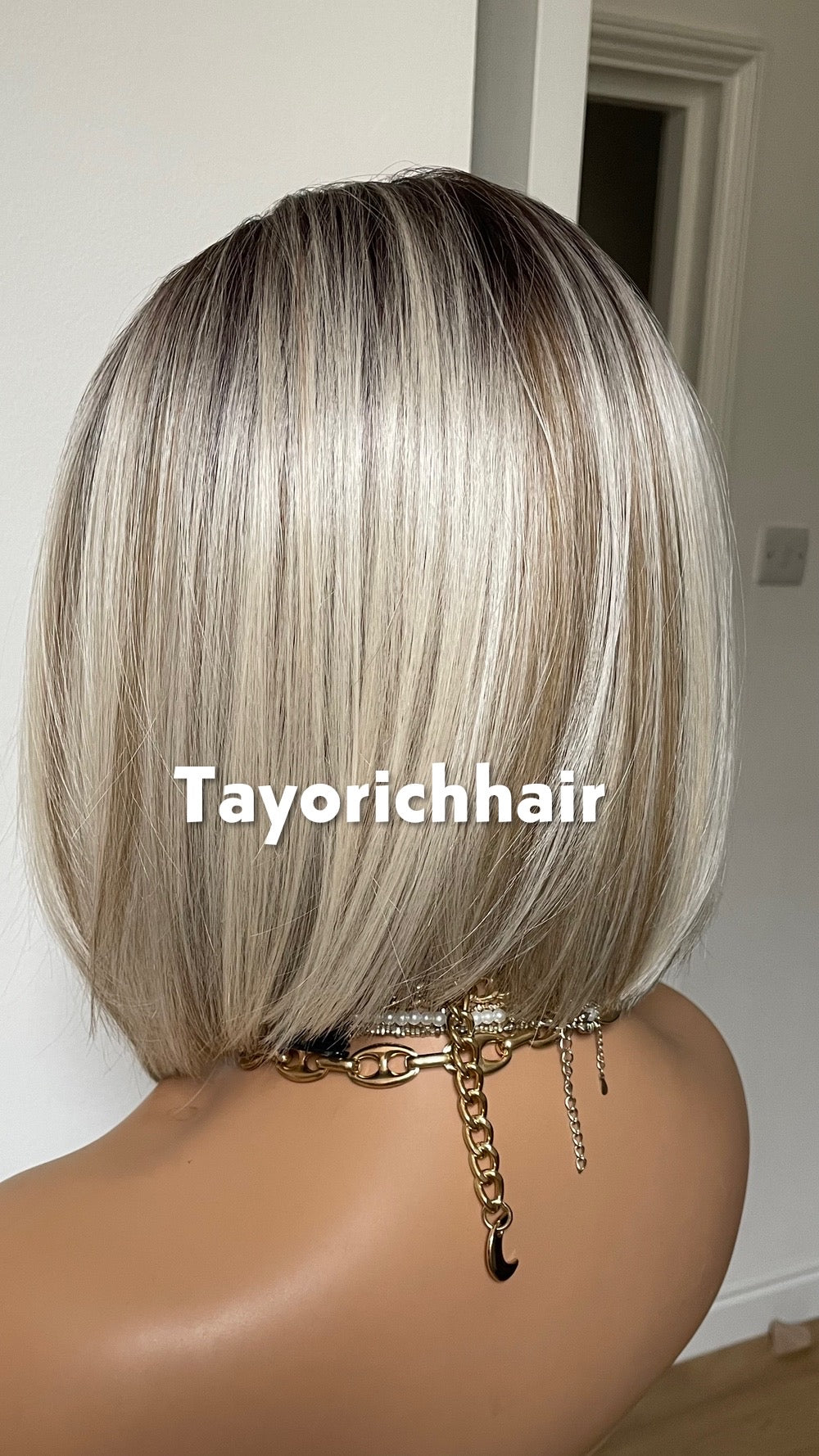 Blonde Bob Synthetic Lace Frontal Wig With Dark Roots