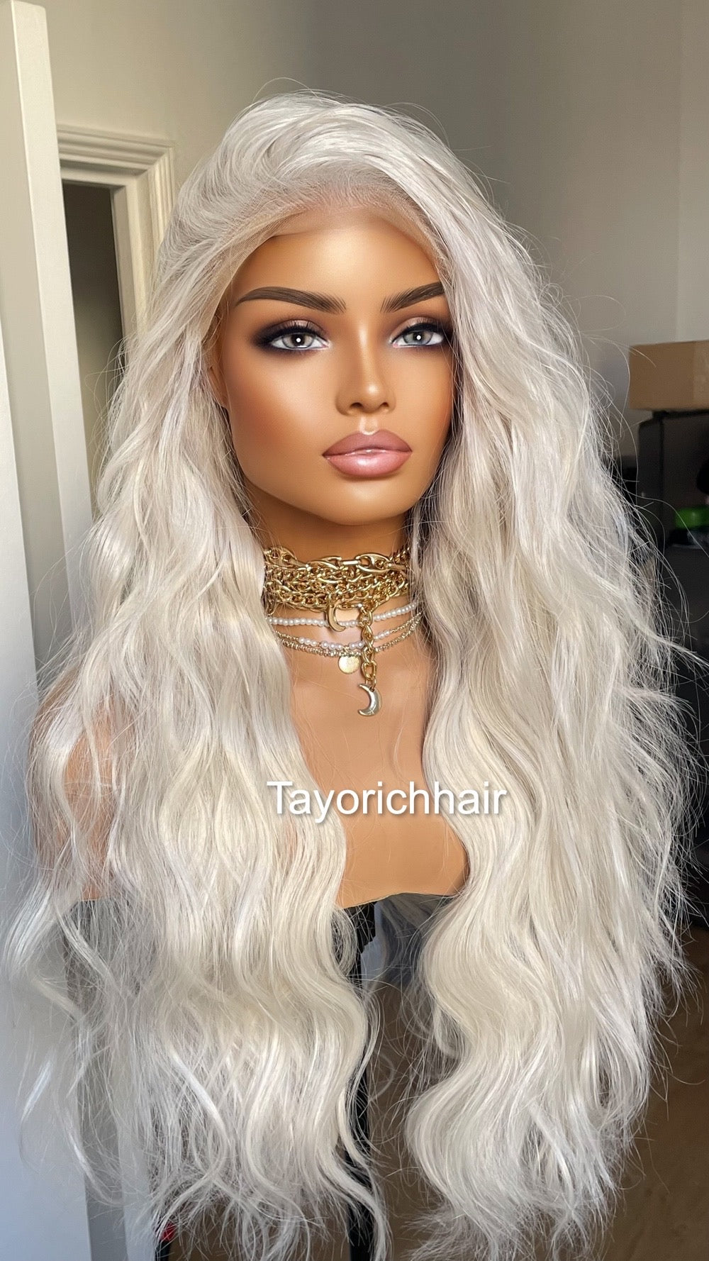 13 By 6 White Blonde Lace Frontal Wig/Loose Waves Hair/Heat Safe Synthetic Wig For Women/Free Part Wig With Free Part/Pre Plucked Hairline