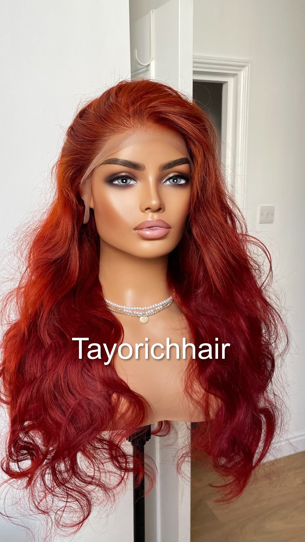 Deep Red Real Hair Lace Wig / Pre Plucked Natural Hair Line/ 24 Inches Long Natural Wavy Virgin Hair Lace Wig