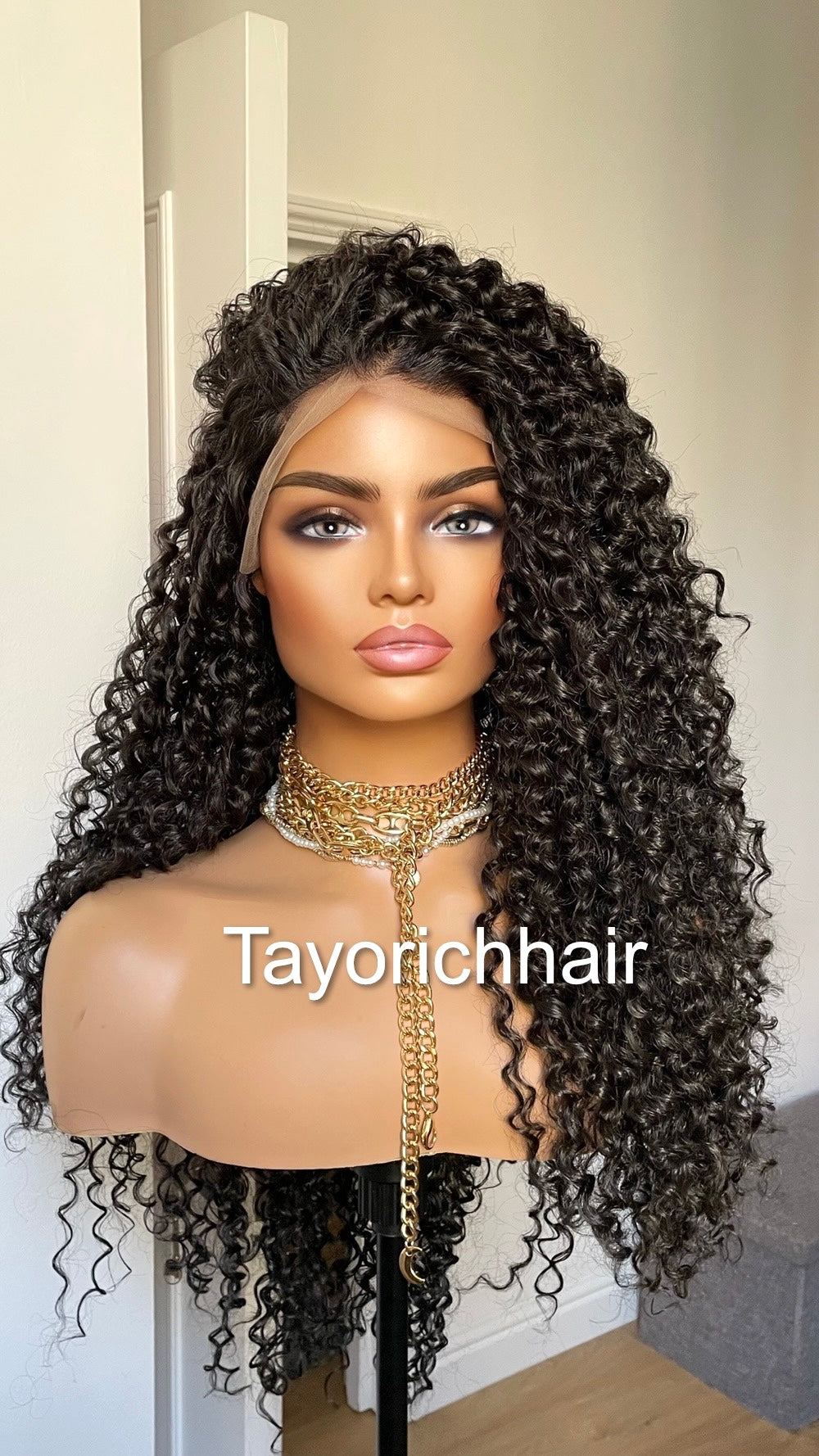 Black Deep Spiral Curls Lace Frontal Wig/Heat Friendly Synthetic Wig With Free Part/Black Exotic Curly Hair Wig For Women/Tayorichhair Wigs