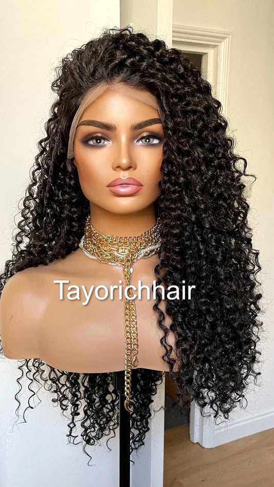 Black Deep Spiral Curls Lace Frontal Wig/Heat Friendly Synthetic Wig With Free Part/Black Exotic Curly Hair Wig For Women/Tayorichhair Wigs