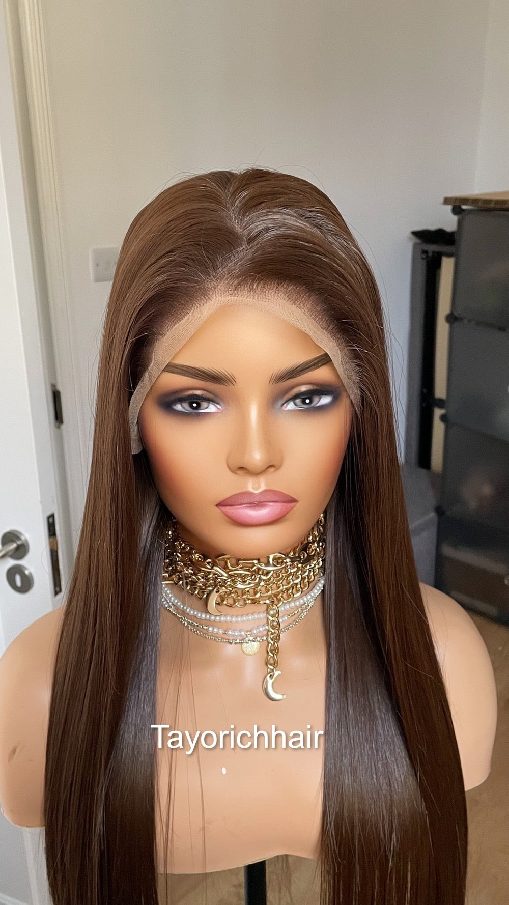 Dark Brunette Brown Lace Front Straight Wig For Women Natural Looking 13x6 Lace Front Wig With Realistic Hair Line Heat Friendly Synthetic