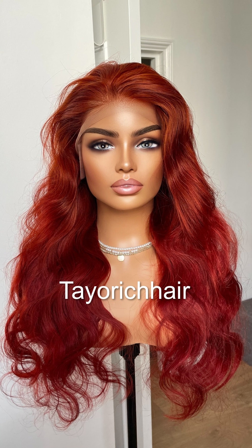 Deep Red Real Hair Lace Wig / Pre Plucked Natural Hair Line/ 24 Inches Long Natural Wavy Virgin Hair Lace Wig