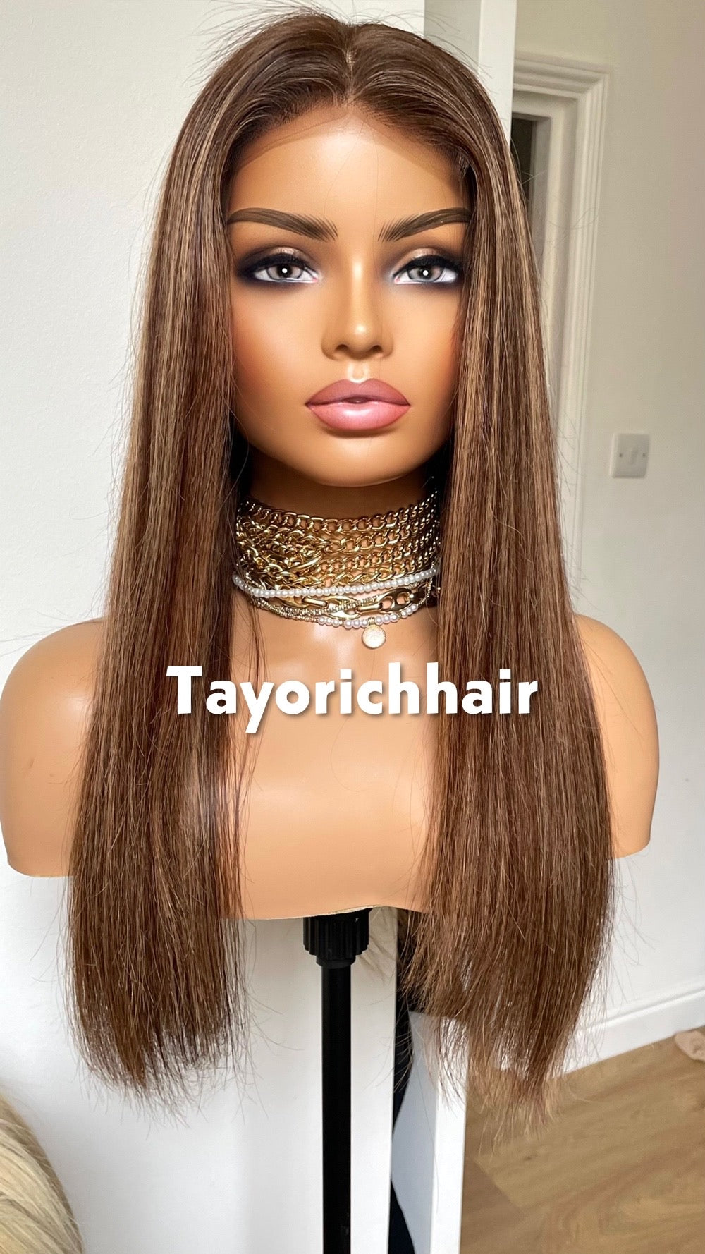 Blonde And Brown Human Hair Wig With 5x5 HD U-Part Lace- 18 Inches Straight Wig- Medium Cap Size- Beginner Friendly Human Hair Wigs For Women-Tayorichhair Wigs