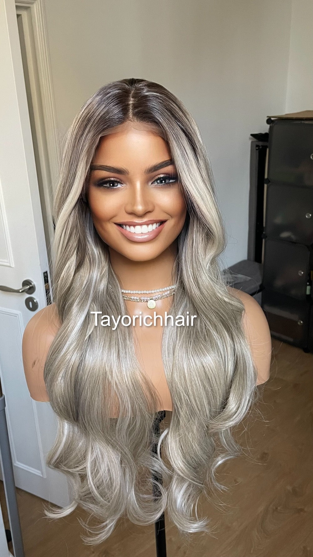 Dark Ash Blonde Synthetic Lace Front Wig With Money Piece/ Realistic Heat Resistant Wig/ Natural Looking Wigs For Women/ Tayorichhair Wigs