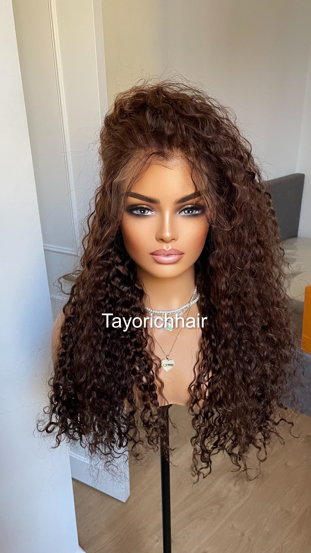 Brunette Brown Human Hair Wig/ Brown Curly Real Hair Wig For Women/ 100 % Human Hair.
