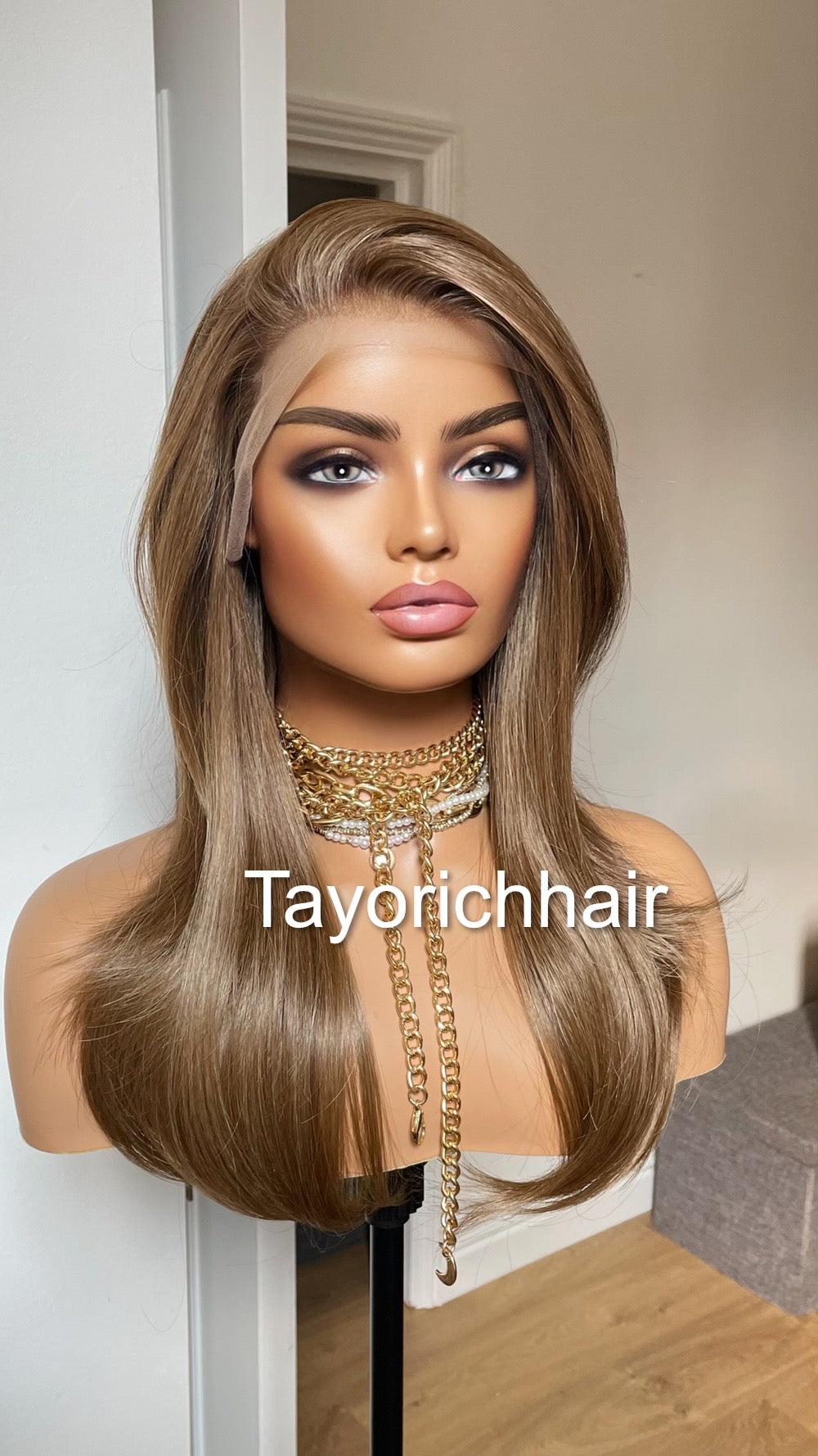 Mixed Brown Wig/Ash Brown Lace Frontal Wig/Heat Friendly Synthetic Wig For Brunettes/16 Inches Brown Realistic Wig By Tayorichhair Wigs