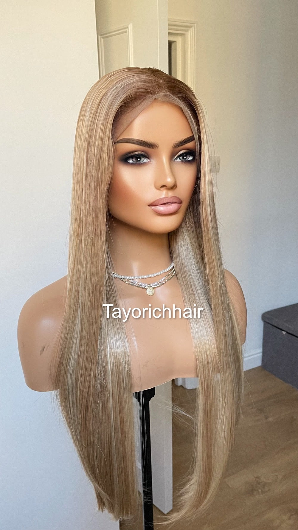13x6 Mixed Honey Blonde Straight Hair Synthetic Lace Front Wig For Women