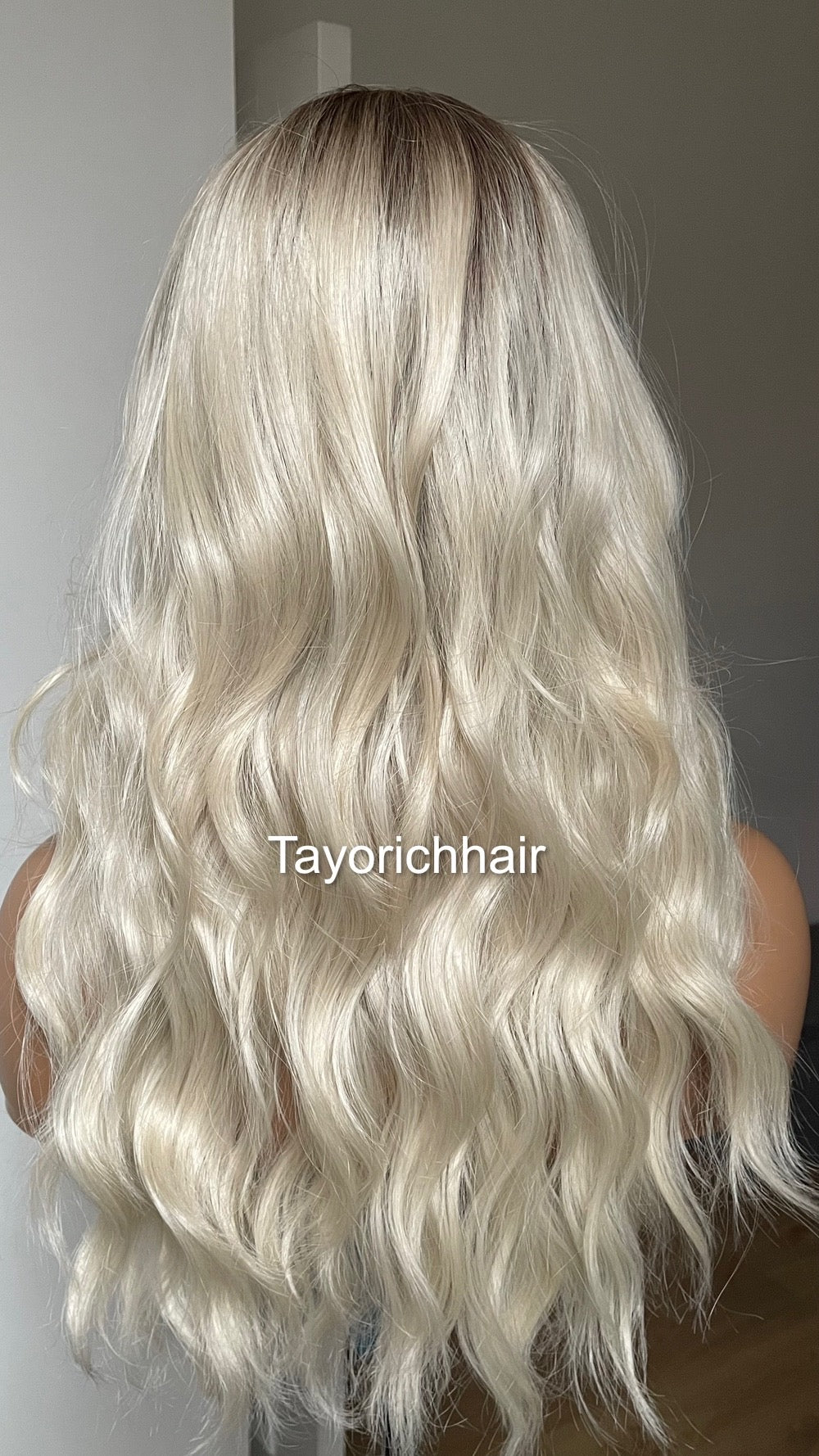 Platinum Blonde Lace Frontal Wig: 16" Loose Waves with Dark Roots